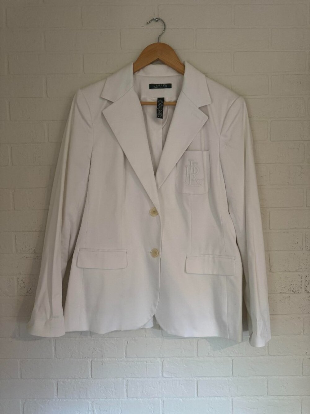 Vintage Lauren Ralph Lauren White Monogram Blazer Size 14 H04DL-closet